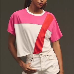 Maeve Spliced Boxy Tee : Colorblock Pink and Red $59